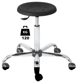Taburet industrial STOOL Standard poliuretan WLL=120kg H=510-695mm, cu roti din cauciuc cu frana la ridicare si suport