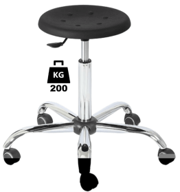 Taburet industrial STOOL Heavy Duty poliuretan WLL=200kg H=510-695mm, cu roti din cauciuc cu frana la asezare si suport