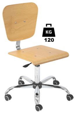 Scaun uz industrial plywood WORKSHOP Standard WLL=120kg H=420-550mm cu roti din cauciuc cu frana la ridicare