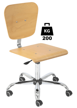 Scaun uz industrial plywood WORKSHOP Heavy Duty WLL=200kg H=420-550mm cu roti din cauciuc cu frana la ridicare