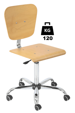 Scaun uz industrial plywood WORKSHOP Standard WLL=120kg H=505-690mm cu roti din cauciuc cu frana la asezare si suport