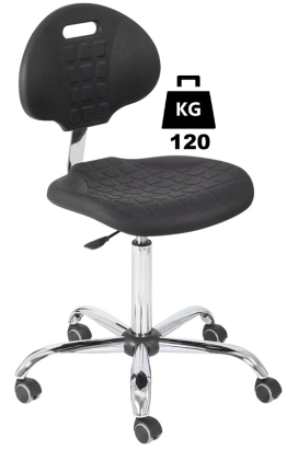 Scaun uz industrial POLYURETHAN Standard WLL=120kg H=525-710mm cu roti din cauciuc fara frana si suport