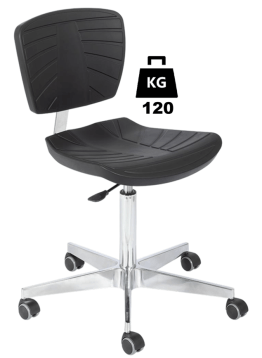 Scaun uz industrial poliuretan COMFORT Standard WLL=120kg H=510-700mm cu roti din cauciuc cu frana la ridicare si suport
