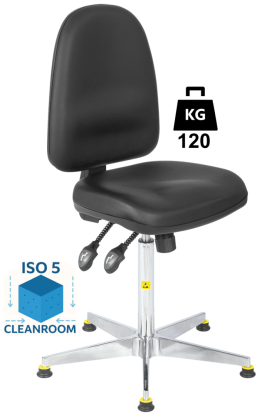 Scaun Clean-Room COMFORT husa vinil WLL=120kg H=570-750mm cu picior si suport