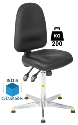 Scaun Clean-Room COMFORT husa vinil WLL=200kg H=595-850mm cu suport