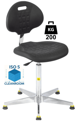 Scaun Clean-Room POLYURETHAN WLL=200kg H=540-795mm cu cotiere din poliuretan si suport