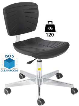 Scaun Clean-Room COMFORT poliuretan WLL=120kg H=430-560mm cu roti din cauciuc cu frana la asezare