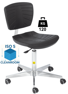 Scaun Clean-Room COMFORT poliuretan WLL=120kg H=510-700mm cu roti din metal si suport