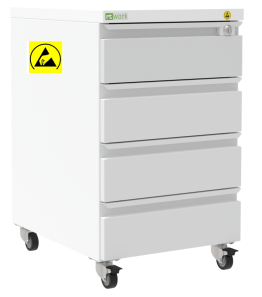 Dulap ESD mobil cu 4 sertare gri deschis inchidere silentioasa