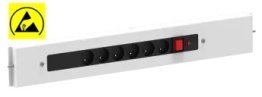Bara ESD cu 6 prize electrice Schuko pentru banc de lucru negru