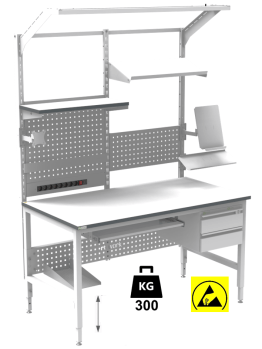 Banc de lucru ESD sistem H inaltimea reglabila manual 1500/900 ergonomic gri deschis