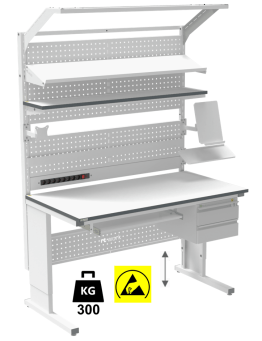 Banc de lucru ESD sistem L inaltimea reglabila manual 1200/800 ergonomic gri deschis