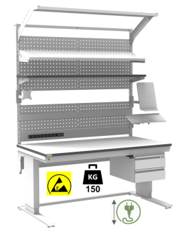 Banc de lucru ESD sistem L-Light cu inaltimea reglabila electric 1200/800 ergonomic negru