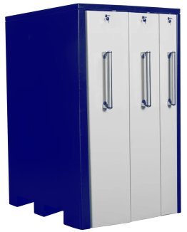 Dulap metalic cu 3 sertare verticale latime 1x200mm, 1x300mm si 1x400mm 1290x800x1515 albastru/alb