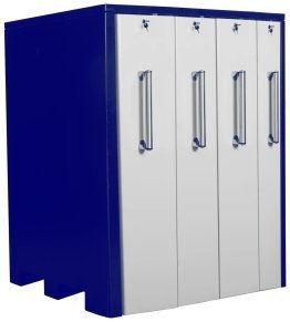 Dulap metalic cu 4 sertare verticale latime 1x200mm, 2x300mm si 1x400mm 2090x800x1515 albastru/alb